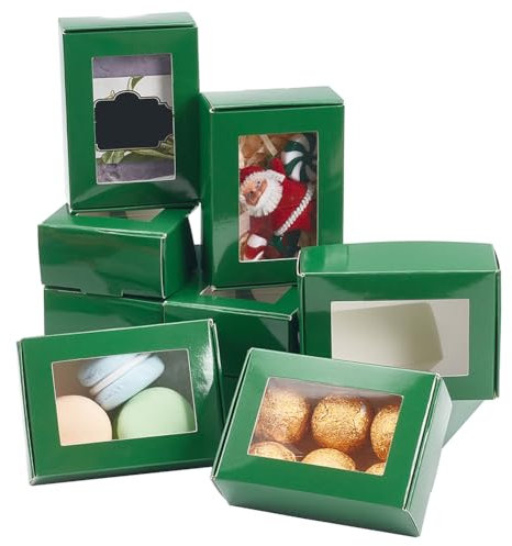 PH PandaHall 20PCS Grüner Kraft Paper Boxes Mit Durchsichtigen Fenstern Verpackung Box Falten Sie Papierboxen Geschenkkarton Für Schmuck Speicher Display Weihnachten Hochzeit Valentinstag 8.5x6x3cm