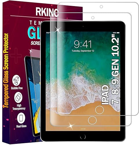 RKINC Pellicola Prottetiva [2 Pezzi] per iPad 10,2 Pollici (Modello 2021/2020/2019, 9/8/7 Generazione), Vetro Temperato salvaschermo Durezza 9H, 0,33mm Trasparente [antigraffio]