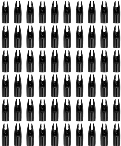 PATIKIL Tir Arc Flèches Encoches 7mm, 60 pcs Plastique Colle sur Flèche Encoche Remplacement pour Chasse Flèches Compound Arc Recourber Classique Arc, Noir
