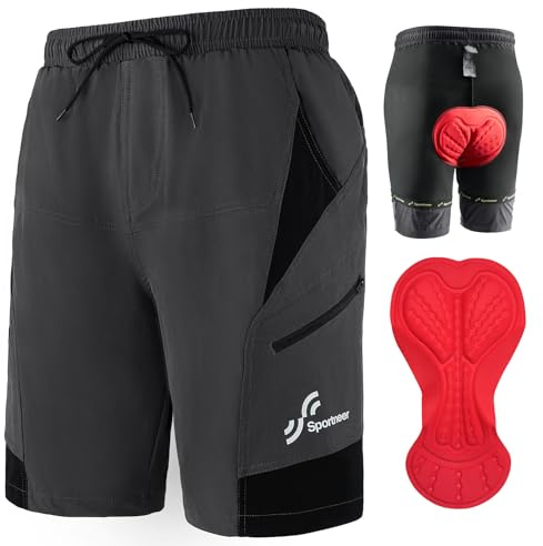 Sportneer Pantaloncini da MTB, Pantaloncini da Ciclismo da Uomo Imbottiti in 3D Pantaloni Traspiranti per Biciclette MTB Pantaloncini da Ciclismo per Esterno