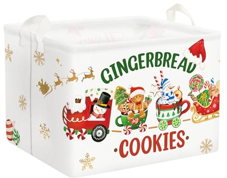 Clastyle Merry Christmas Baby Laundry Hamper Collapsible Clothes Kids Storage Basket Waterproof Boys Girls Toy Box for Nursery Room, Gingerbread Man, 40*30*30 cm
