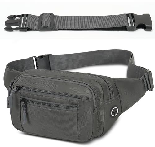 Bauchtasche Gürteltasche Hüfttasche mit Einem 30 cm Verlängerten Gürtel Unisex Modern Umhängetaschen Handytasche für Outdoor Reise Wandern Hundetraining Damen und Herren (Dunkelgrau)
