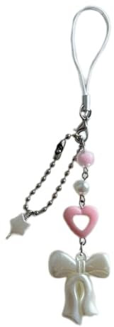 Bydezcon Schlüsselanhänger für Damen, stilvoller rosa Kuchen-Handy-Charm-Accessoire, elegante Schleife, Handyanhänger, Charm-Schlüsselanhänger, 1