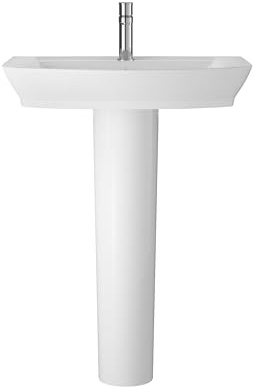 Balterley 550mm Bathroom Sink, Full Pedestal Ceramic Soft Square Bowl Bathroom Wash Basin Sink with Overflow, 1 Tap Hole, Floor Standing Basin Sinks for Cloakroom - 550 x 465 x 820mm (White)