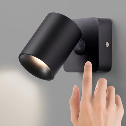 AWEKLIY Lampada da Parete Interno, LED 5W Applique da Parete Touch Control Dimmerabile, Girevole a 350° Lampada da Comodino, 3000K Bianco Caldo Luce Lettura per Camera da Letto, Hotel, Nero