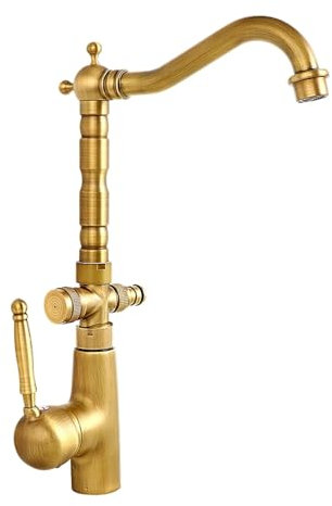 Maniglia Singola in Ottone Anticato, Girevole a 360° Compatibile, Colonna d'acqua, Fontana da Giardino Esterno, Fontanelle da Giardino, Rubinetto da Giardino