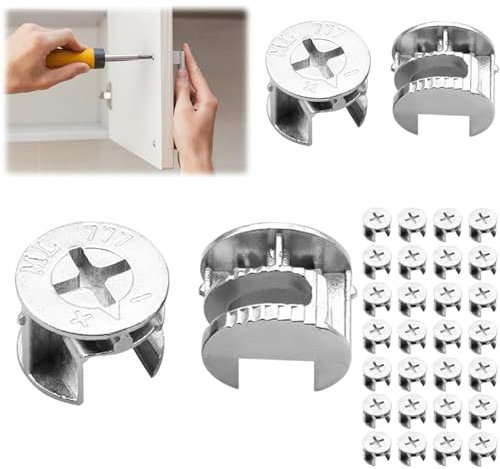 36 Pcs Cam Lock Furniture Connector Fittings and Nuts for Cabinet, Drawer, Wardrobe, Dresser - Panel Connecting Hardware