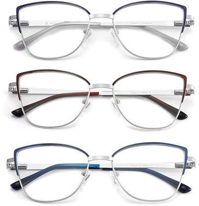 MODFANS 3er-Pack Lesebrille Damen Blaulichtfilter Metallrahmen Edelstahl Material