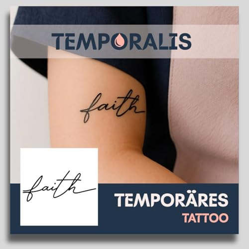 Fake Tattoo Schrift – Temporalis® | Temporäre Tattoos für Erwachsene – EU-zertifizierte Kosmetik, vegan & wasserfest – Hält 1 bis 2 Wochen [ faith ]