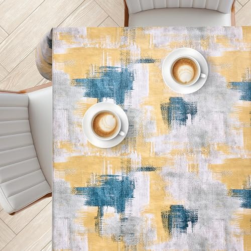 KP HOME Grey PVC Table Cloth Wipe Clean Tablecloth with Rustic Abstract Brushstroke - Rectangular 78.7x 55.1 - 200x140 cm Waterproof and Wipeable Plastic Table Cover with Cement Look Vinyl Oilcloth