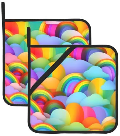 YHBLYKXP Set di 2 presine da cucina resistenti al calore, motivo cuori arcobaleno