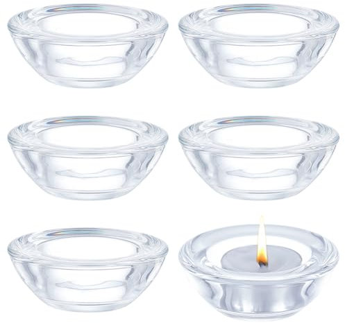 BENECREAT 6 bougeoir Transparent pour Bougie Chauffe Plat Bougeoir Rond en Verre Épais de 74mm pour Décorations de Table Centrales Fête d'anniversaire Centres de Table de Mariage Dîner aux Chandelles