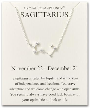 Philip Jones Sagittarius Star Sign Zodiac Constellation Necklace and Quote Card with Zircondia® Crystals