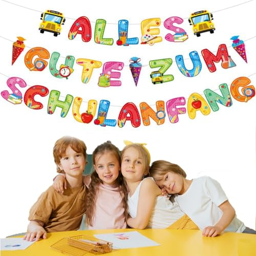 Alles Gute Zum Schulanfang Girlande Banner Deko, Einschulung Deko Girlande,Schuleinführung Schulstart,Girlande Banner auf Deutsch für Schulanfang Partei Dekoration für Mädchen Jungen Kinder (A)