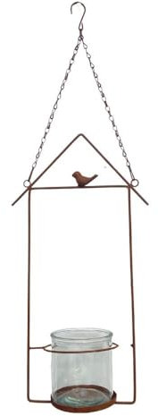 Photophore de Jardin en métal rouillé à Suspendre L.20 x Ht.50 cm