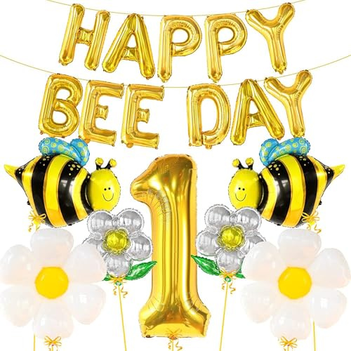 Wasise Bee Decorations - Happy 1st Bee Day Decorations, Bumble First Birthday Decoration, Baby 1 Year Old Birthday Party Decor, Bumble Balloon Decoration for Baby Shower Party Supplies,Daisy Balloons