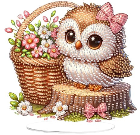 EOBROMD Diamond Painting Desktop Deko Eule, DIY 5D Diamond Painting Blumen Aufsteller, Diamant Painting Bilder Tischdeko Kunst Set für Geschenk Heimdekoration