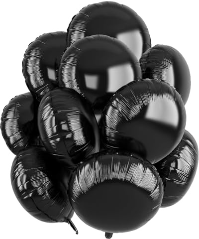 Runde Folienballons Schwarz, 10 Stück 18 Zoll Black Rounder Folien Luftballons Rundluftballons Heliumballon Round Ballons für Geburtstag Babyparty Hochzeit Verlobung Dekorationen