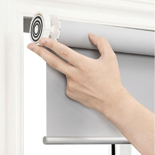 GOFOHIMI No Drill Blackout Roller Blind,Grey Waterproof Fabric Window Roller Shades,Thermal Insulated,UV Protection,for Home Ofiice Bathroom,Easy to Install,Custom,Width x Height (75cm x 110cm)