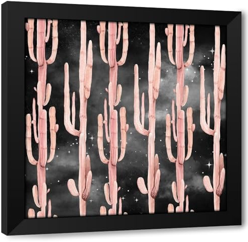 ArtDirect Coral Cactus Nights Pattern Custom Framed Art Print Giclee Print or Canvas Options with Various Sizes and Customization by Nature Magick