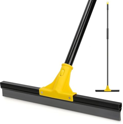 Escoba de goma resistente, escoba de goma de 45 cm con mango telescópico largo de 150 cm, escoba raspadora para limpieza de garaje, baño, azulejos de ventana de vidrio, eliminación eficiente de agua y