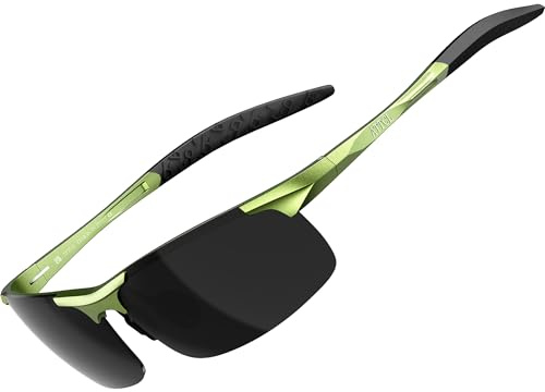 ATTCL Occhiali da sole Uomo Polarizzati Per Sport: Protezione UV Leggero Wrap-Around AL-MG Telaio Riflettente Guida Auto Pesca Golf, 2026-verde Montatura/Lente Grigio (non A Specchio), M