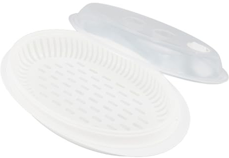 Nikou Assiette à poisson cuite à la vapeur pour micro-ondes avec couvercle, PP à conduction thermique rapide, pour cuisine, plaque de cuisson du poisson, 30 cm, BPA, facile à nettoyer