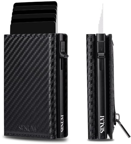 SINUM Portafoglio Carbon - Chiusura Magnetica - Porta Carte Di Credito con Portamonete - Protezione RFID Anticlonazione - Brand Italiano (Carbon, Nero)
