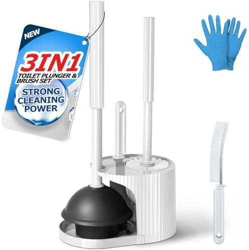 FORASTO 3 in 1 Toilet Brush and Plunger Set,Toilet Bowl Brush Plunger Set,Toilet Brush Plunger Combo,Cleaning Brush,Cleaning Supplies, Crevice Cleaning Brush, Bathroom Cleaning Tools, White