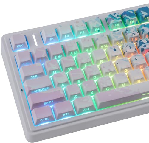 PBT Keycaps - Double Shot Side Printed Pink Beach Keycap,133 Keys Shine Through Cute Keycaps, Cherry Profile Custom Keycap for Cherry MX Swithes Mechanical Keyboards