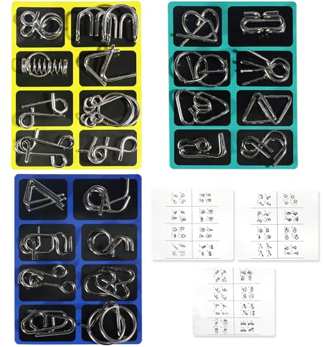 24-Teiliges Metall Puzzle - Geduldsspiel Kinder丨Knobelspiele für Erwachsene, Geschicklichkeitsspiele, Denksport Aufgaben, IQ Puzzle Knobelspiele für Alle Altersgruppen Geburtstags Weihnachts Geschenke