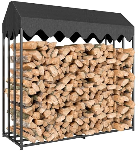 Outsunny Estante de Leña Metálico, 186x70x185 cm, Leñero Exterior con Cubierta Impermeable 600D Oxford, Marco de Acero, Soporte para Leña de Chimenea, para Jardín, Terraza