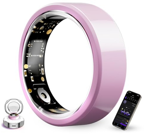 UouNeaCo Ceramic Smart Ring for Men Women, Health Fitness Tracker with 24/7 Heart Rate, Blood Oxygen & Sleep Monitoring, Waterproof 5ATM IP68, Activity Sport Sleep Tracker (Pink, 7)