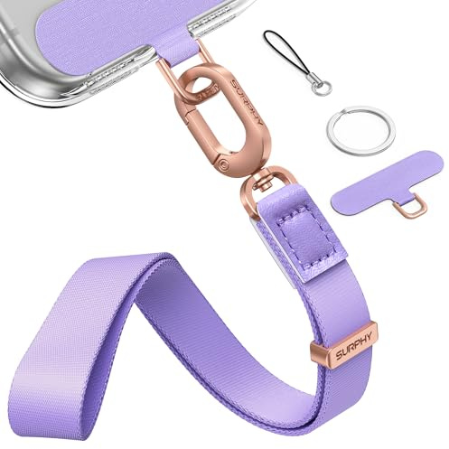 SURPHY 3 in 1 Laccio Antifurto Regolabile per Cellulare con Portachiavi,Cordino per Cellulare da Polso, Fibbia in Metallo e Nylon,Adatto per Smartphone, Viola