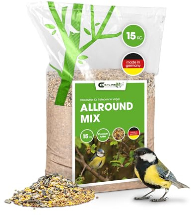 Premium Vogelfutter 15 Kg - Allround Mix - Energiereiches Wildvogelfutter - Ganzjahresfutter - Hochwertige Körnermischung mit Sonnenblumenkernen