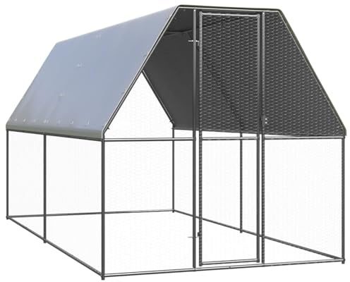 Gecheer Galvanized Steel Chicken Cage Run - Safe Outdoor Hen House with Lockable Door - Silver Grey, 2x4x2m Model3154371