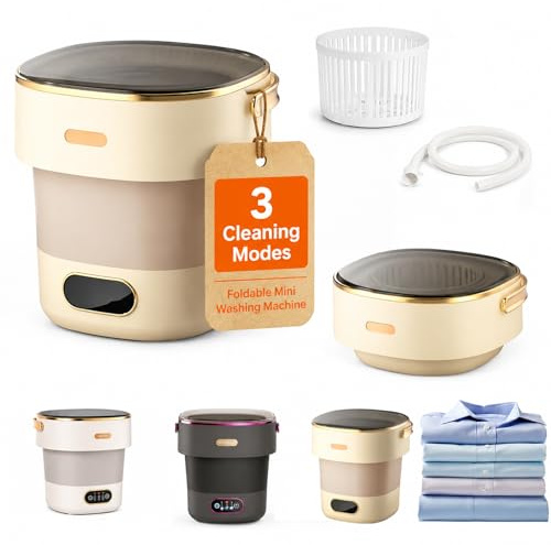 Portable Washing Machine with Spin Dryer, 13L Foldable Mini Washer, Small Laundry Machine, for Clothes Underwear Socks Camping Apartment Travel Khaki