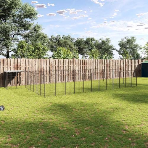 QUAHEAS Hundezwinger aus Stahl 30,25 m² schwarz mit wetterfestem Polyethylendach, abschließbarer Tür, robustem Metallgitter und vielseitigem Outdoor Freigehege für Hunde, Welpen, Garten, Terrasse