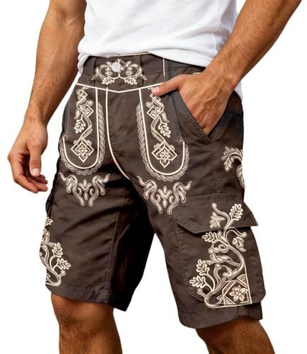 Generisch Oktoberfest - Pantalon court en cuir stretch pour homme - Pantalon cargo - Longueur genou - Pantalon cargo pour homme