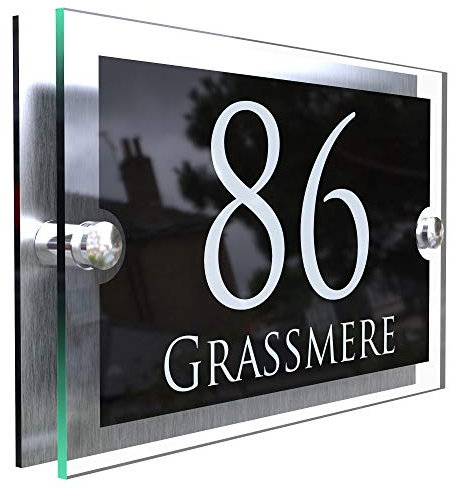 K Smart Sign House Sign Modern Glass Effect Acrylic Door Number Name Road Plate Plaque, Grey|blue|black