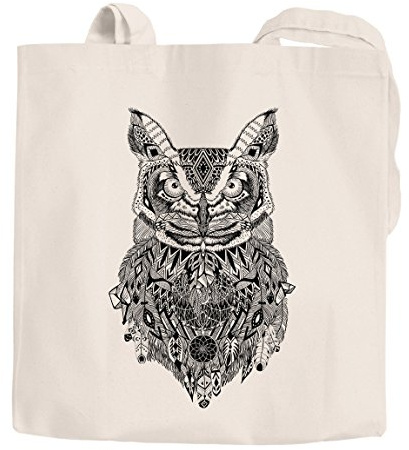 Autiga Jutebeutel Eule Zentangle Boho Bohamian Owl Tragetasche Stofftasche natur 2 lange Henkel