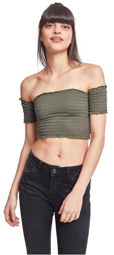 Urban Classics Dam cropped Cold Shoulder Smoke Top, OLIV, L