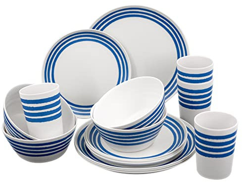 16 Piece Melamine Camping Caravan Picnic Outdoor Dining Dinner Plate Set