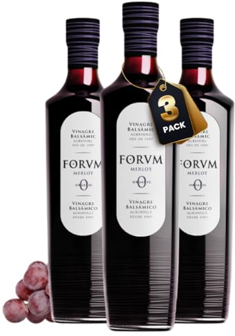 Forvm Merlot, Vinagre de Vino Tinto 500ml, Fantástico para Cocinar | Usado 12 Años en el Menú de los Premios Nobel, Producción Limitada, 2 Medallas Oro, Bote Cristal ( 3 Botellas)