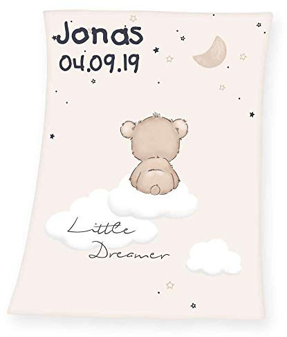 SL-Store GbR Soft Babydecke mit Namen Datum Bestickt Decke 75x100 cm Raupe Nimmersatt Dumbo Hard Rock Cafe Geschenk zur Taufe zur Geburt Kinderdecke, Herding Babydecke:Little Dreamer