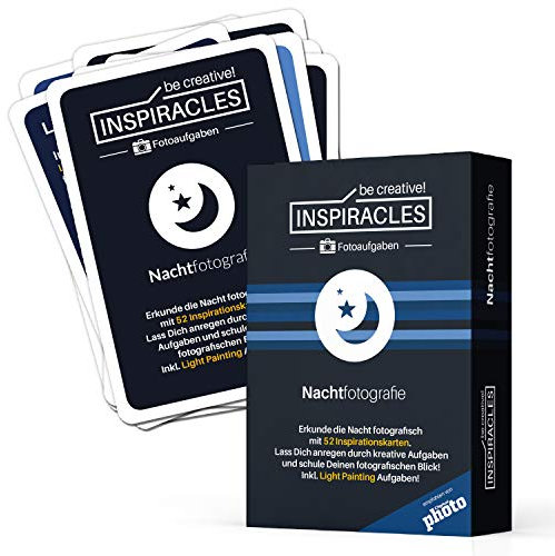 INSPIRACLES Foto-Aufgaben Karten – Nachtfotografie und Lichtmalerei – 52 kreative Foto-Challenges + 10 Spickzettel – Fotografieren Lernen mit jeder Kamera – Geschenk für Fotografen