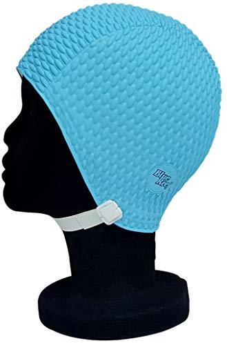 Blue Reef Bonnet de bain simple effet picots pour femme avec sangle réglable Bleu clair