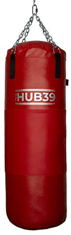 Hub39 Hergestellt in Italien, Italienischer Boxsack mit Band aus Vollleder, 50 kg, langer Boxsack, 100 cm, Voll-Boxsack, 50 kg, Rot