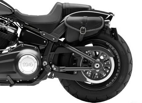 ends cuoio - Seitliche Motorradtasche aus Leder, kompatibel mit Harley Davidson Softail 2018-2024 Fat BOB, Street, Low Rider, Slim - Schneller Magnetverschluss (weiße Nähte)
