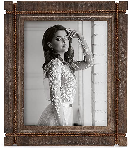 AKRILANE 8x10 Picture Frame Wood Rustic Decorative Distressed & Vintage Looking Photo Frames for Wall Mount & Table Top Display Home Decor – 8 x 10 Wedding Picture Frames - Style A